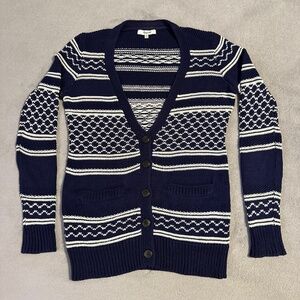 Madewell Womens Cardigan Sweater Stitchway Stripe Blue White XS Cotton